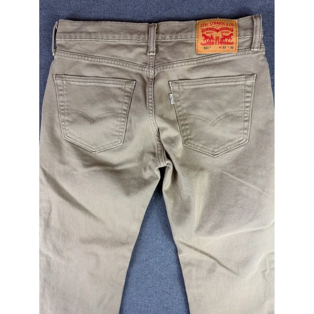 Levi's 511 Slim Fit Pants Mens 32x30 Khaki Tan Stretch Cotton Jeans‎ White Tab